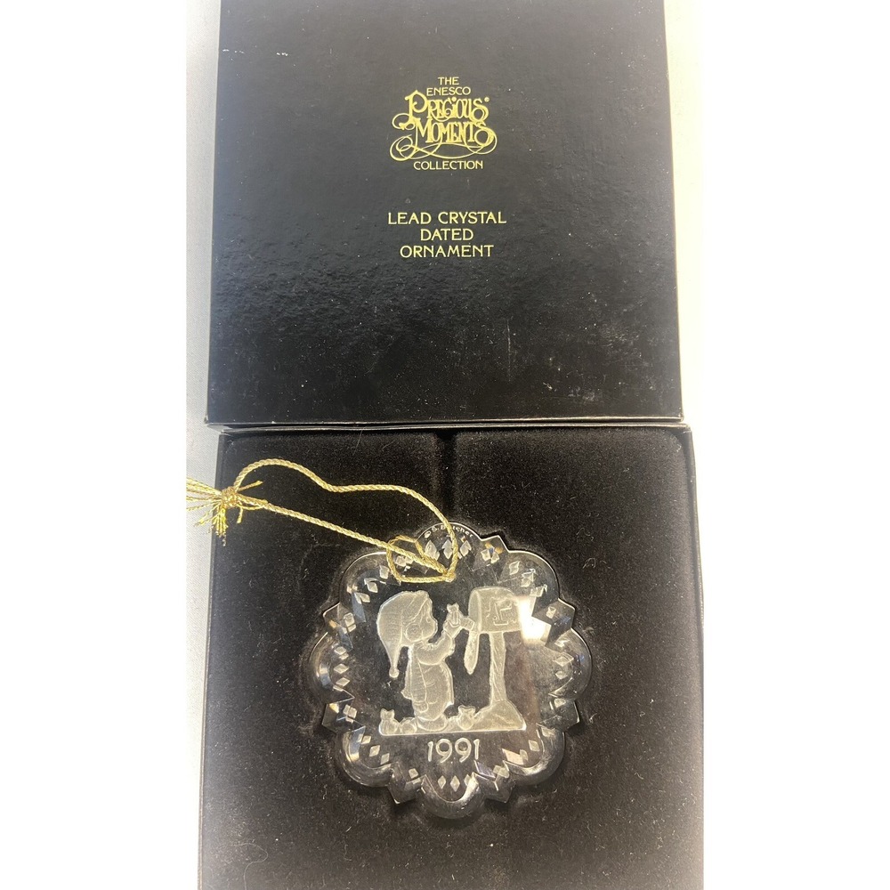 1991 Enesco Precious Moments Lead Crystal Ornament Boy At Mailbox